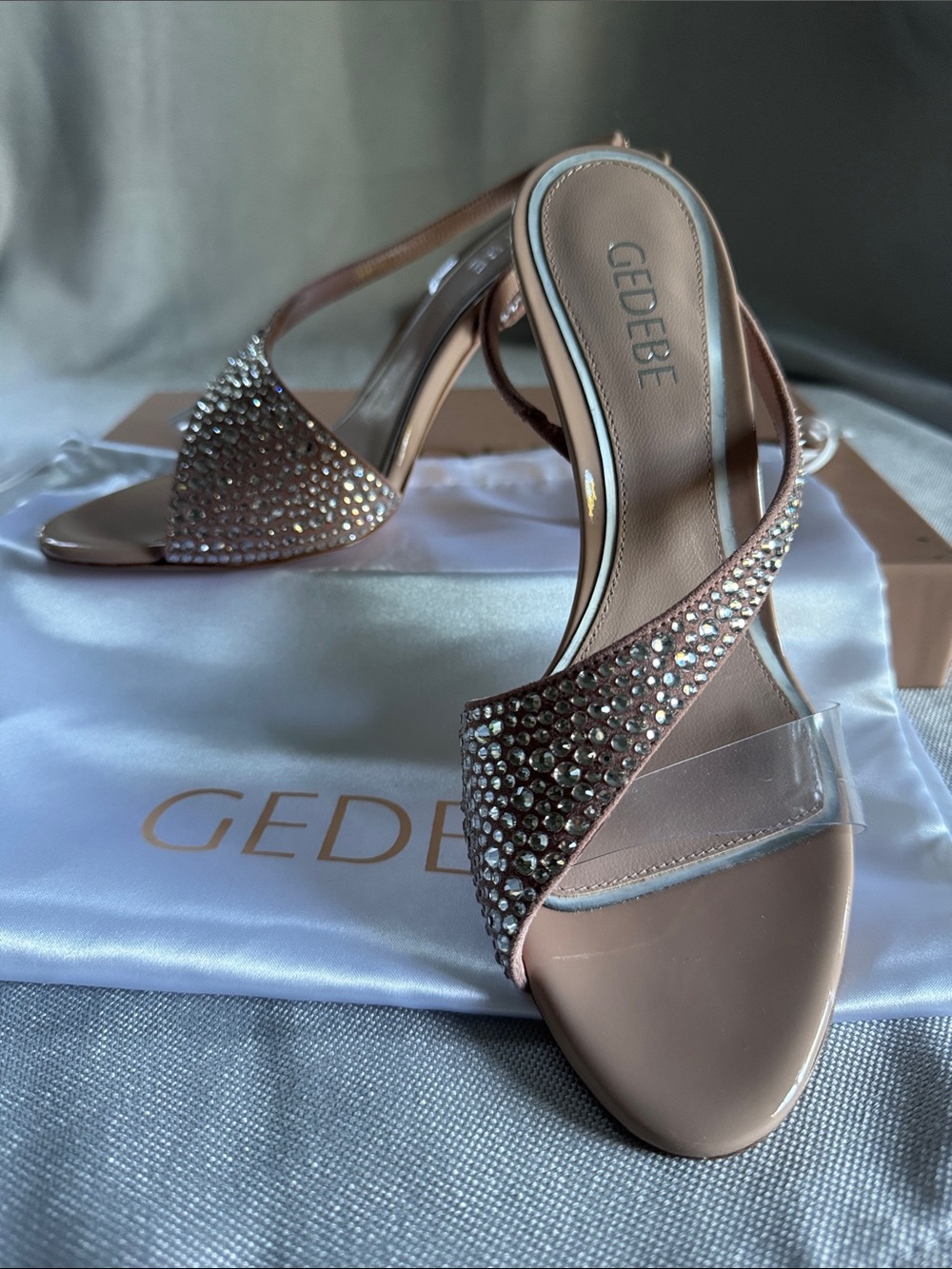GEDEBE Candice Jelly Heels Clear Crystal Embellished Pumps – Never Worn